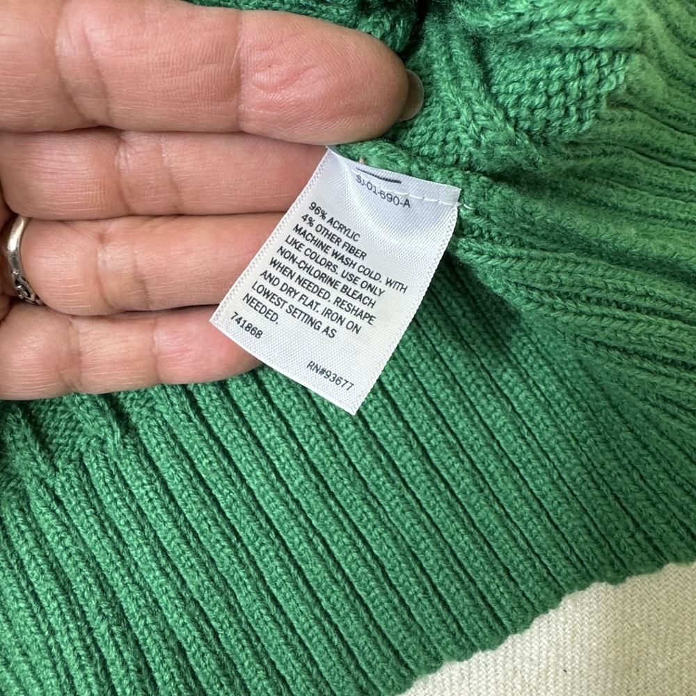 St. John's Bay Cable Knit Hooded Cardigan Sweater Women L Green Preppy Old Money - Picture 7 of 12